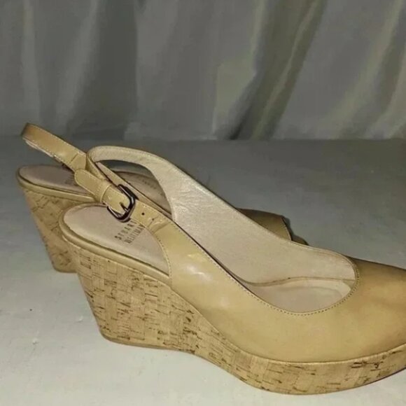 Stuart Weitzman Nude Patent Leather Cork‎ Wedges Sz 8.5 M - Picture 3 of 3